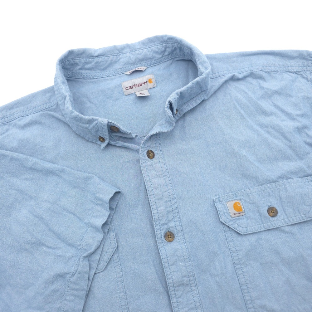 Carhartt Mens 3XL Relaxed Fit Short Sleeve Button Down Shirt Light Blue S200 CBL